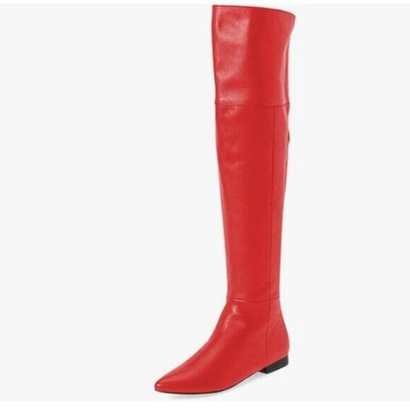 Red Women Over The Knee High Boots Pointed Toe Flat Back Zipper Ladies Shoes - Picture 1 of 8